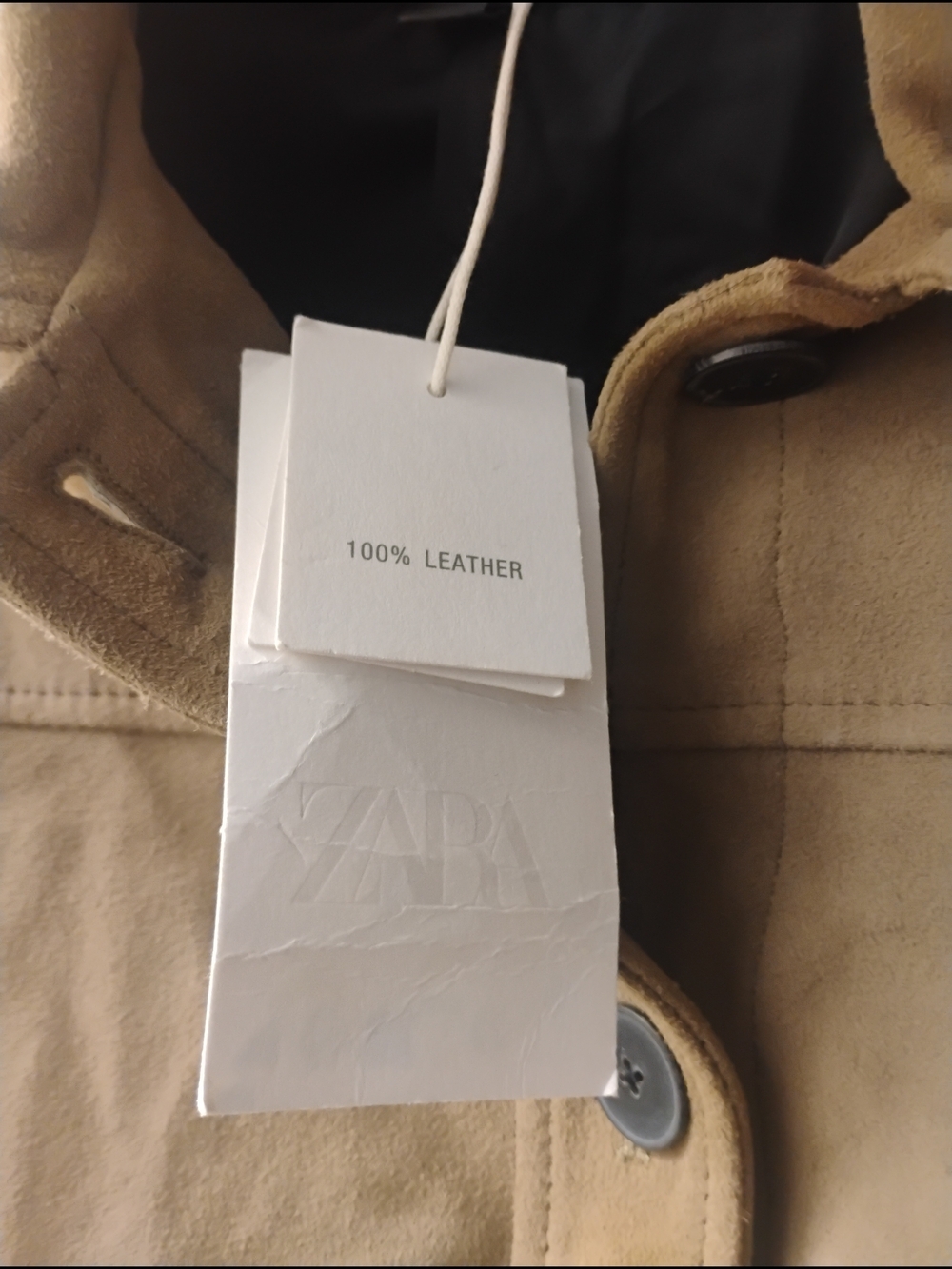 Zara Tan 100% Leather Cropped Button-Front Jacket - Picture 10 of 10